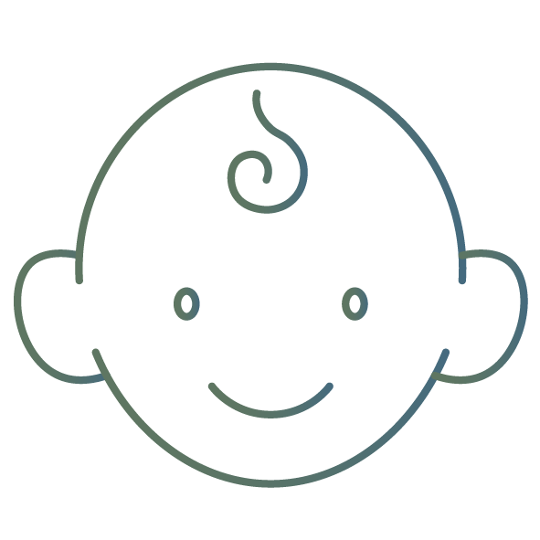 Simple line drawing of a child's face with a smile on a white background