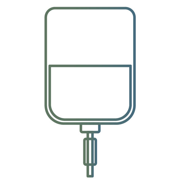 Outline of a medical IV bag on a white background