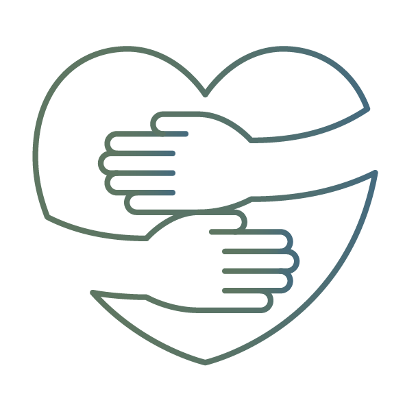 Outline of two hands holding each other inside a heart shape on a white background