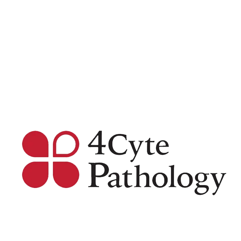 Logo of 4Cyte Pathology with red four-leaf clover-like symbol on a white background