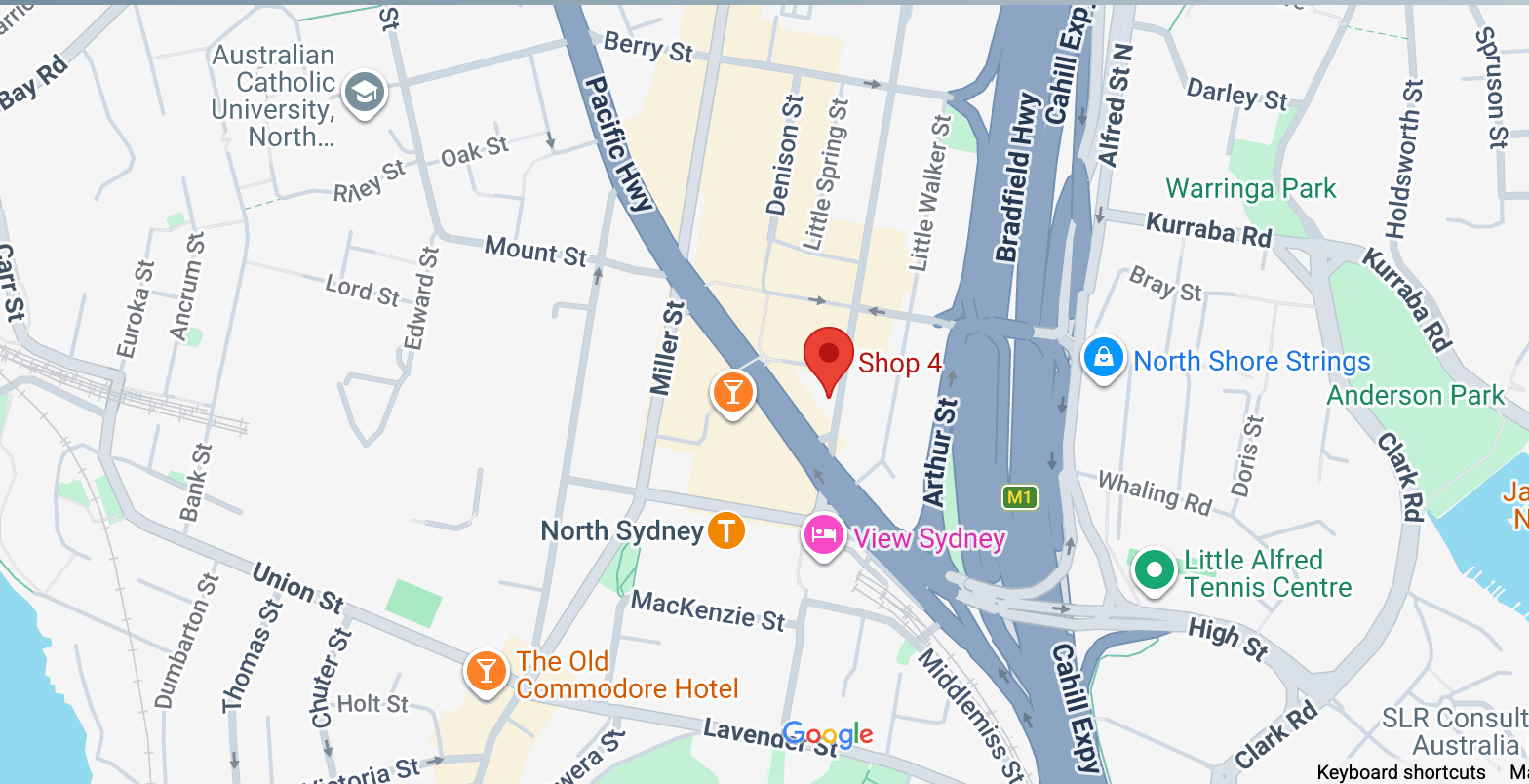Map of Sydney with various locations marked on a street map