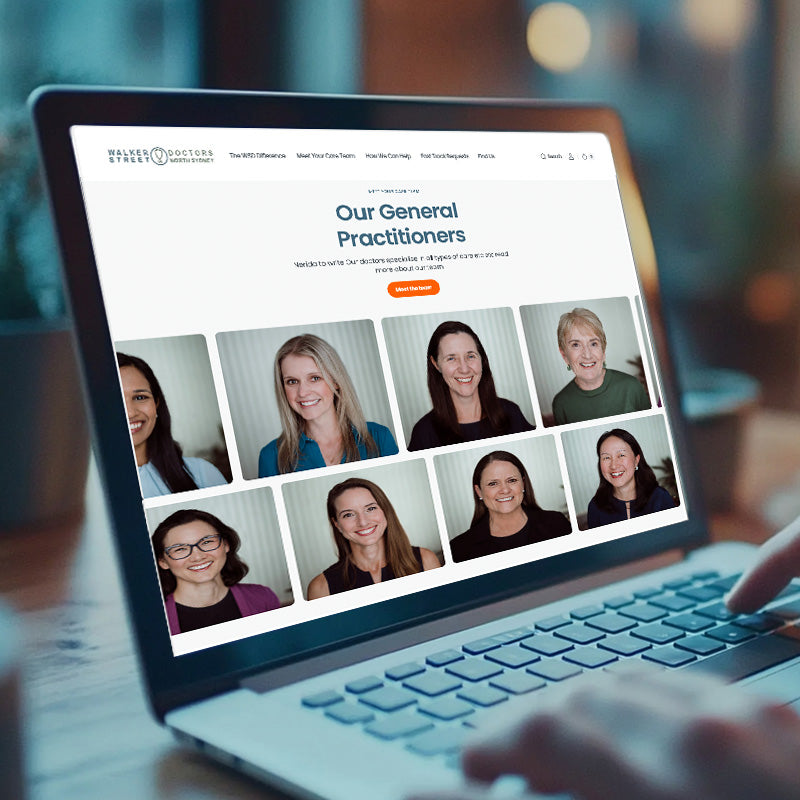Laptop screen displaying a webpage with images of general practitioners